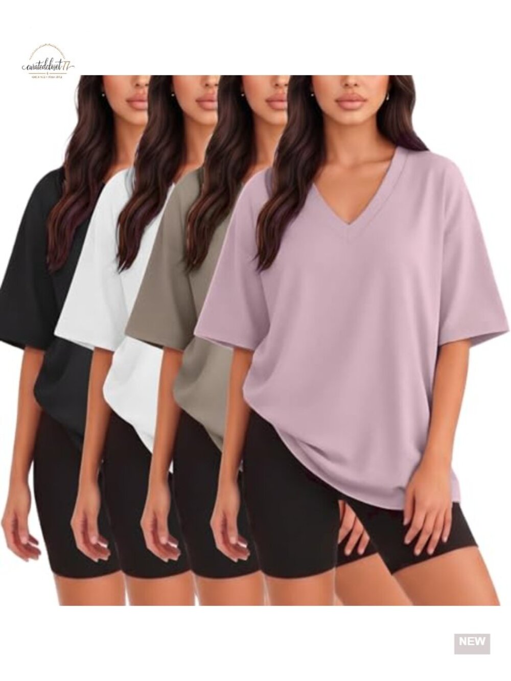 Oversized Drop Shoulder V-Neck Tee 4 Pack Dry Fit Women's T-Shirts